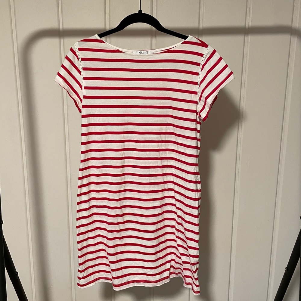 Milly Red & White Stripe Cotton Sheath Dress Size Medium